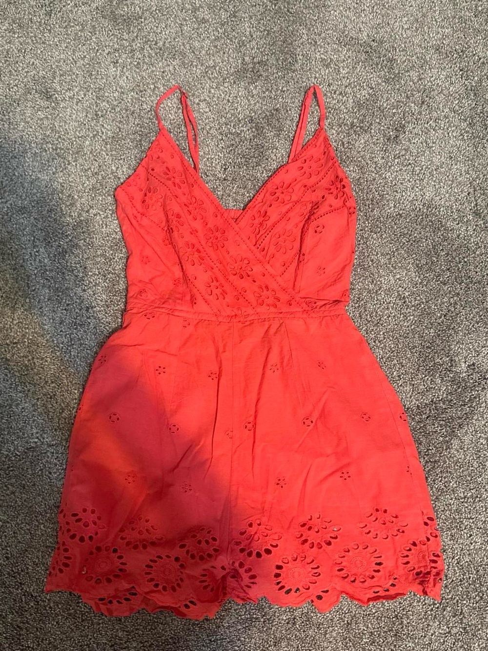 Red Eyelet V-Neck Summer Romper